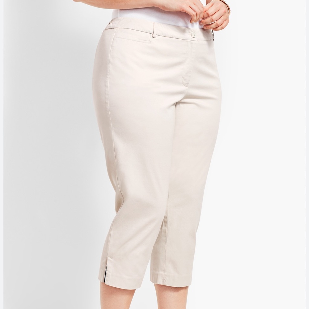 Talbots Petite Khaki Chino cropped Pants high seats at waist 10.5” rise Sz 12P